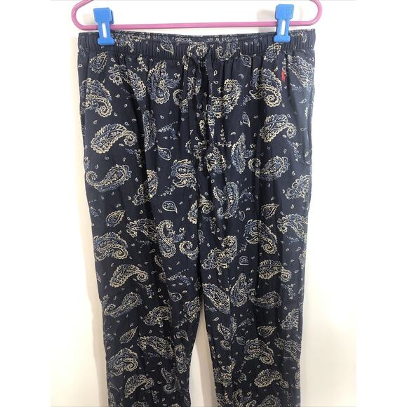 Polo Ralph Lauren Sleep Pants Medium Navy Paisley Elastic Waist Drawstring - Picture 3 of 7